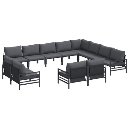 Garden Sofa Set with Cushion 12 pcs Black Steel