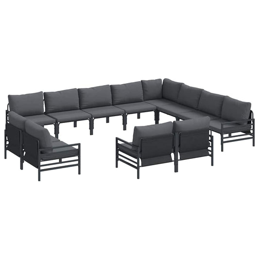 Garden Sofa Set with Cushion 12 pcs Black Steel