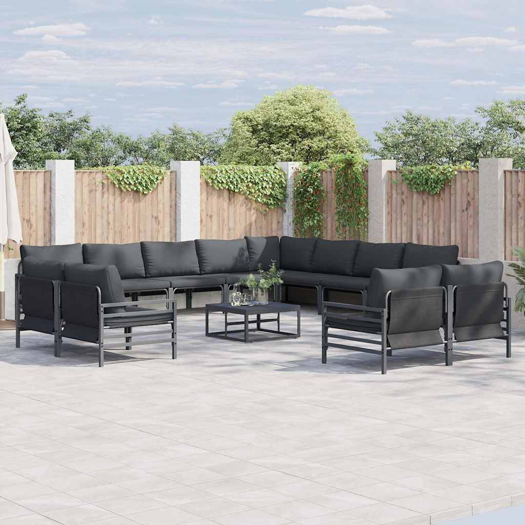 Garden Sofa Set with Cushion 13 pcs Black Steel