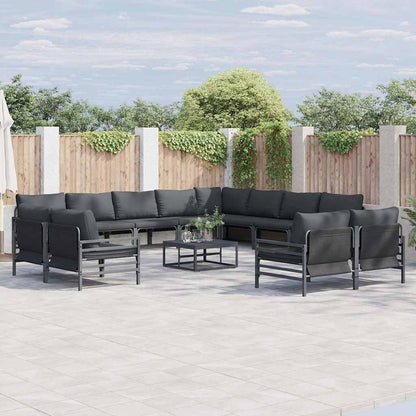 Garden Sofa Set with Cushion 13 pcs Black Steel