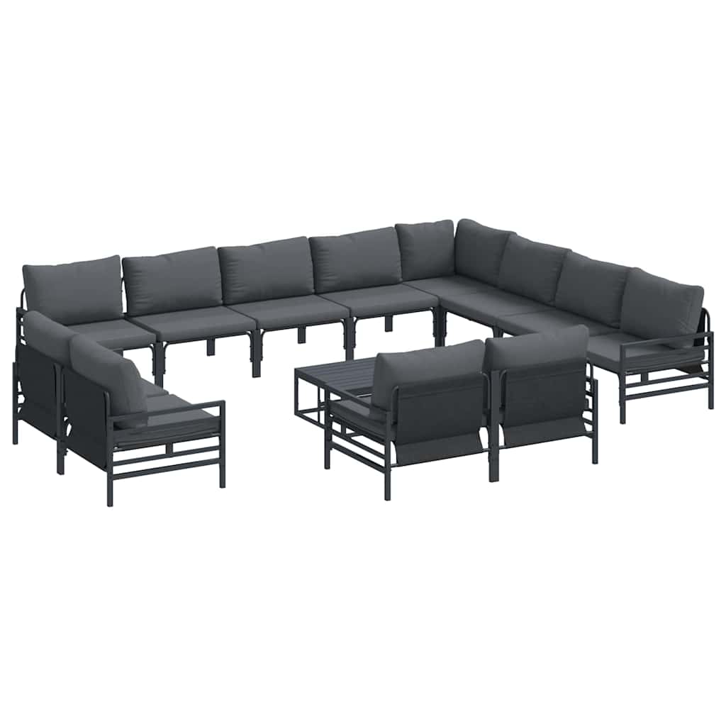 Garden Sofa Set with Cushion 13 pcs Black Steel