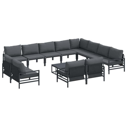 Garden Sofa Set with Cushion 13 pcs Black Steel