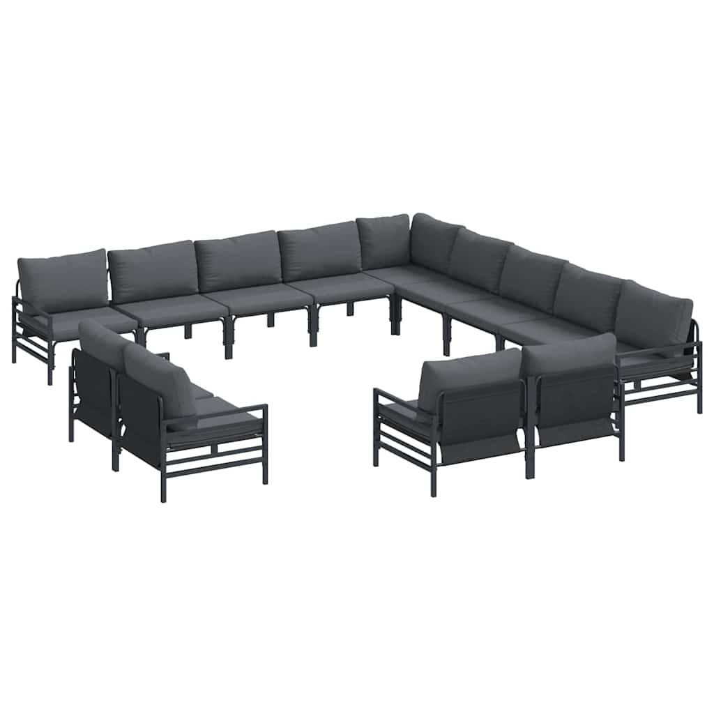 Garden Sofa Set with Cushion 13 pcs Black Steel