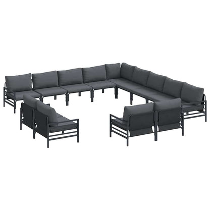 Garden Sofa Set with Cushion 13 pcs Black Steel