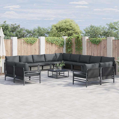 Garden Sofa Set with Cushion 14 pcs Black Steel