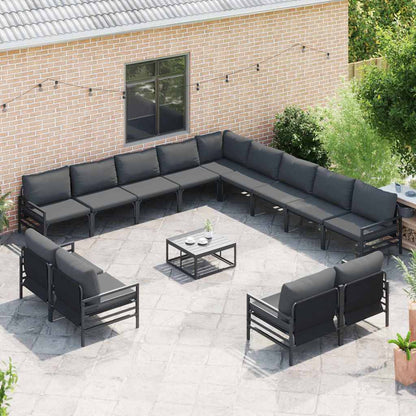 Garden Sofa Set with Cushion 14 pcs Black Steel