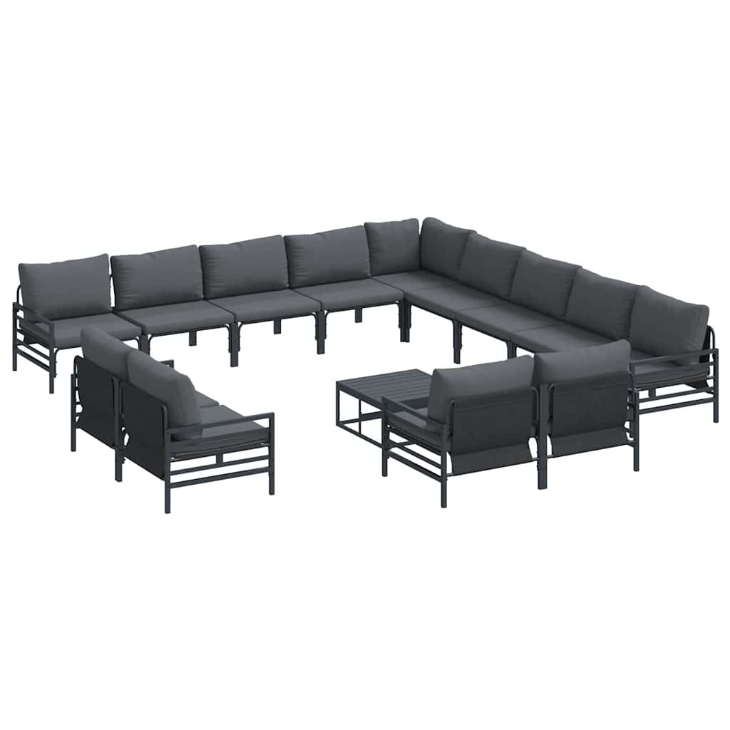 Garden Sofa Set with Cushion 14 pcs Black Steel