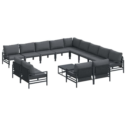 Garden Sofa Set with Cushion 14 pcs Black Steel
