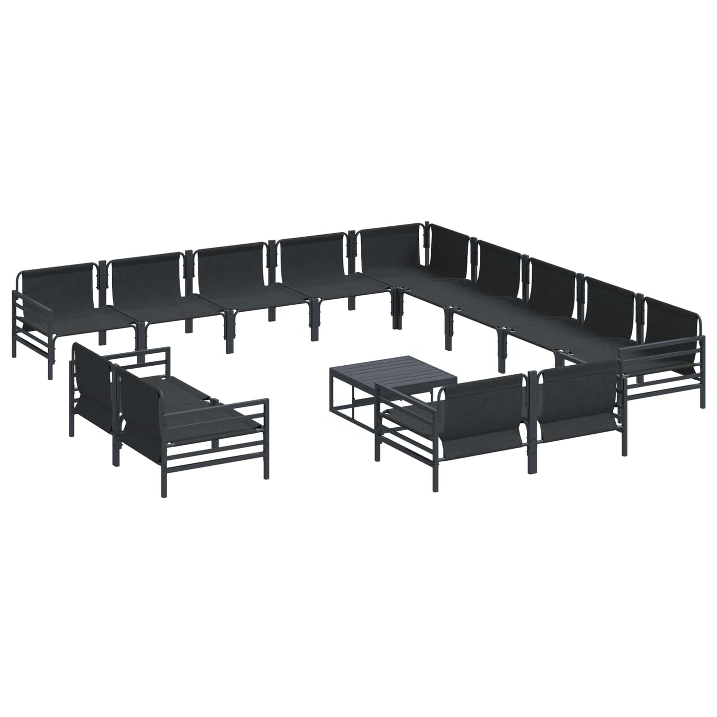 Garden Sofa Set with Cushion 14 pcs Black Steel