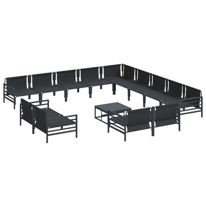 Garden Sofa Set with Cushion 14 pcs Black Steel