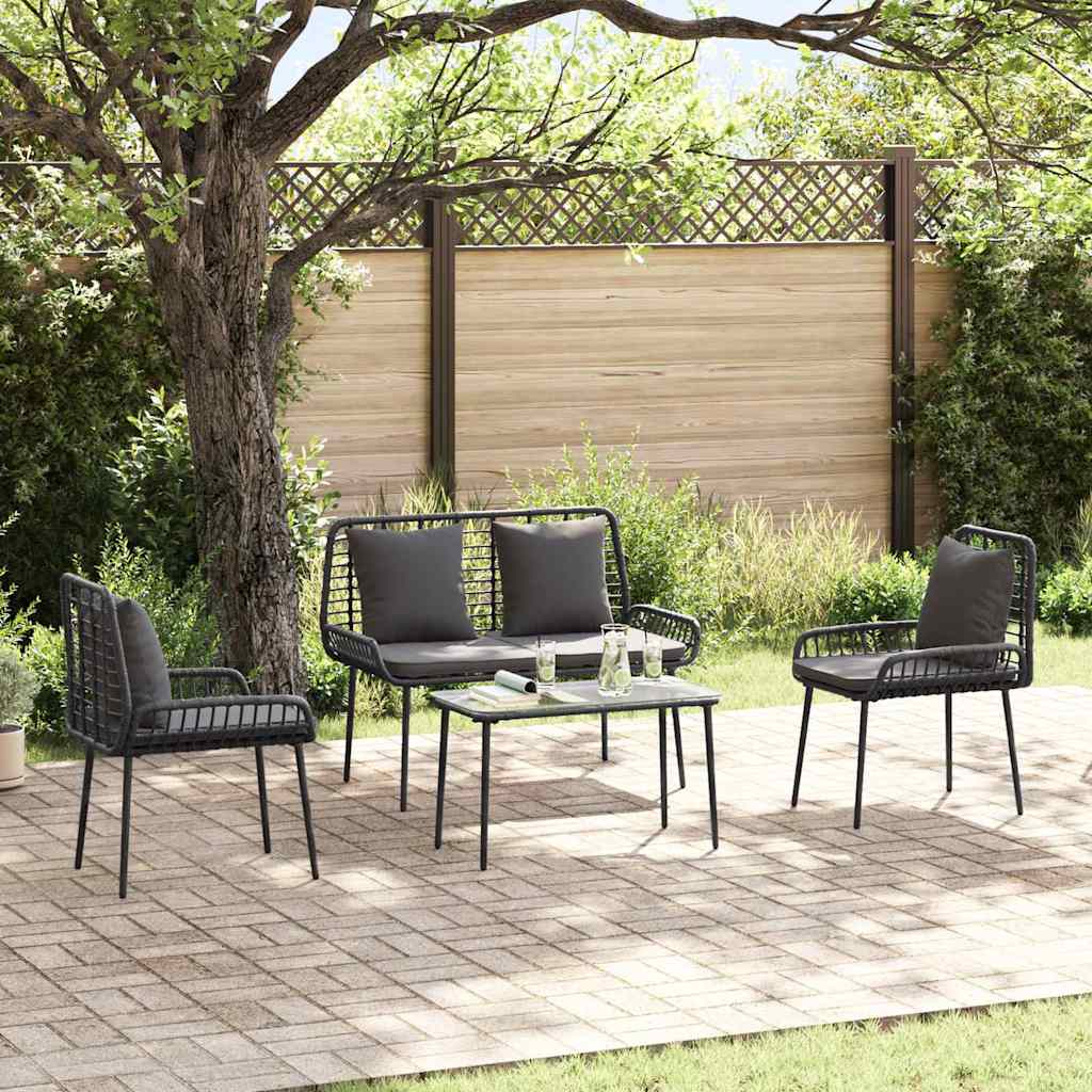 Garden Furniture Set 4 pcs Black and Cream Poly Rattan