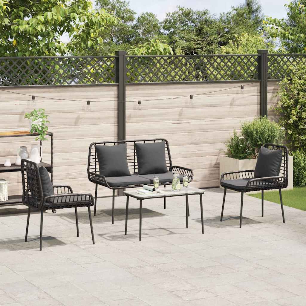 Garden Furniture Set 4 pcs Black and Cream Poly Rattan