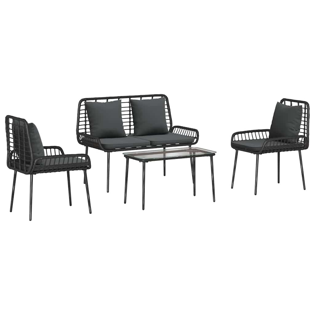 Garden Furniture Set 4 pcs Black and Cream Poly Rattan