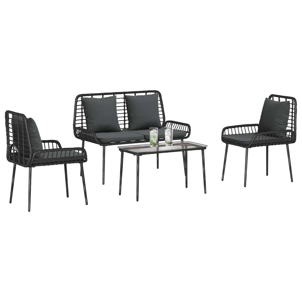 Garden Furniture Set 4 pcs Black and Cream Poly Rattan