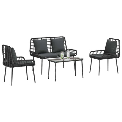 Garden Furniture Set 4 pcs Black and Cream Poly Rattan