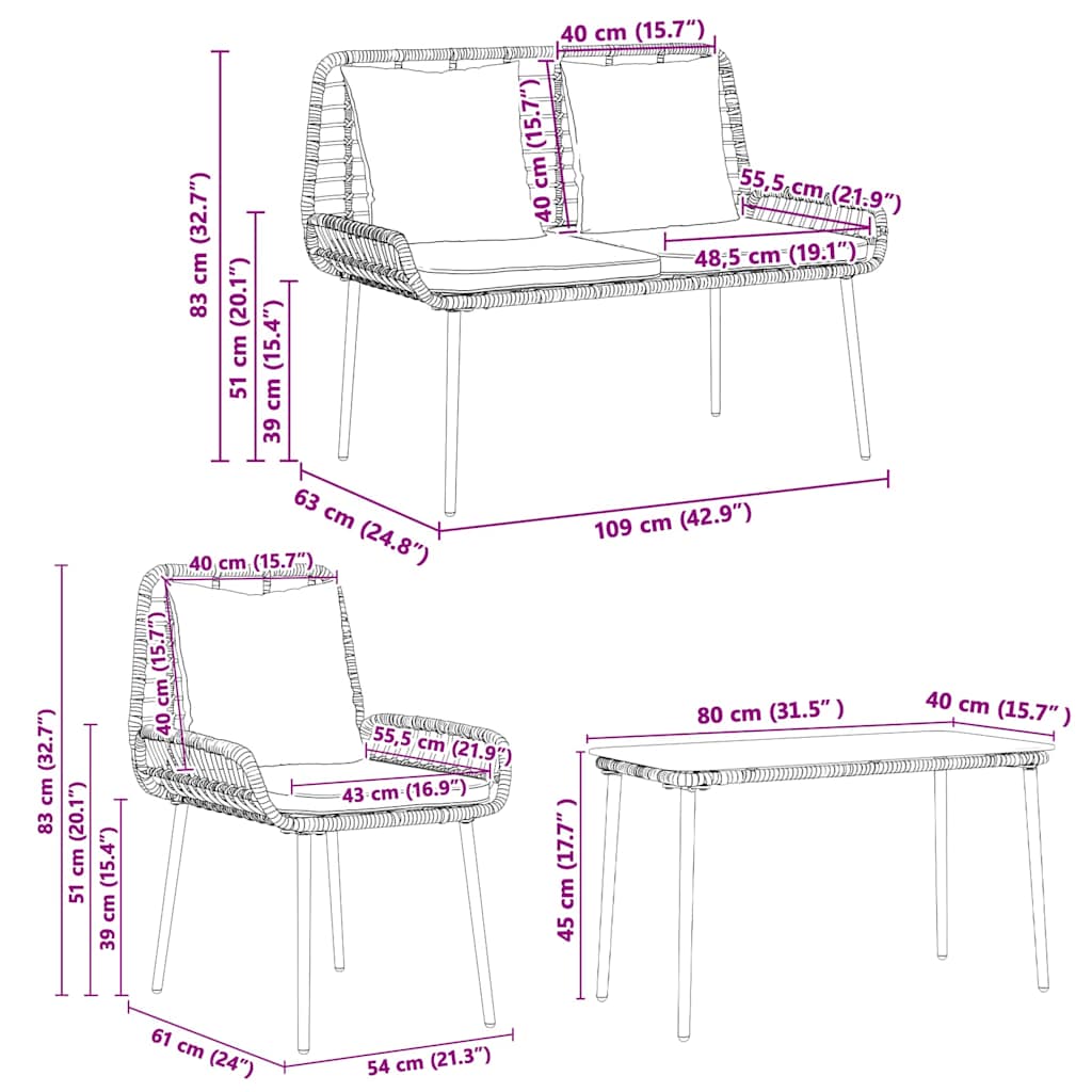 Garden Furniture Set 4 pcs Black and Cream Poly Rattan