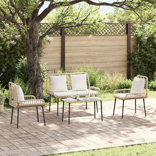 Garden Furniture Set 4 pcs Black and Cream Poly Rattan