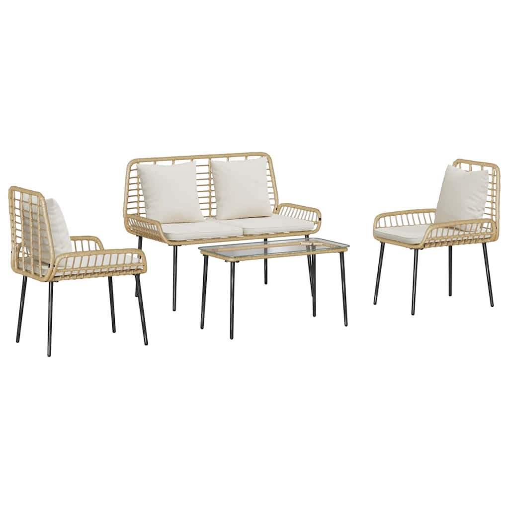 Garden Furniture Set 4 pcs Black and Cream Poly Rattan