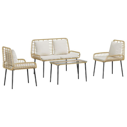 Garden Furniture Set 4 pcs Black and Cream Poly Rattan