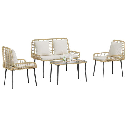 Garden Furniture Set 4 pcs Black and Cream Poly Rattan