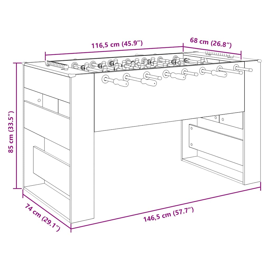 Football Table 2 pcs Grey Sonoma 146.5 x 74 x 85 cm