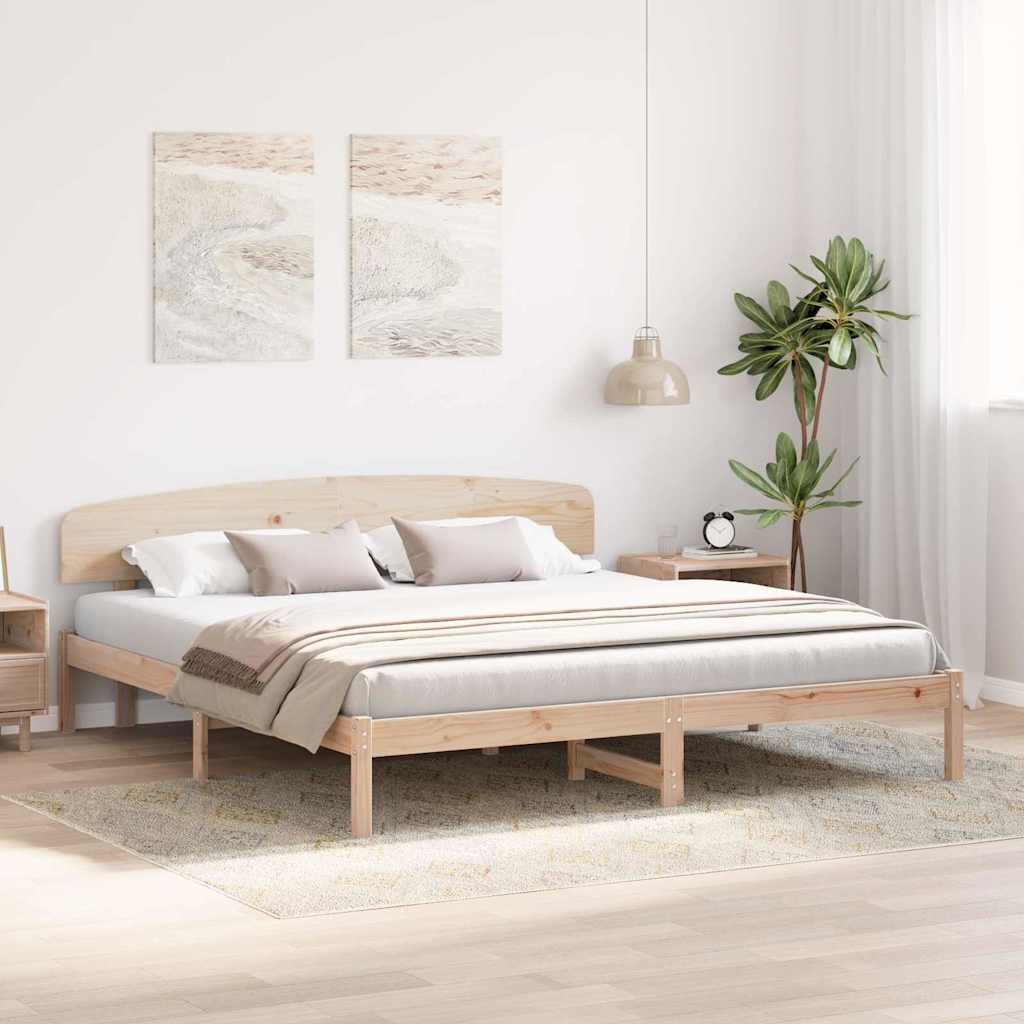 Bed Frame with Headboard Natural 200 x 200 cm Solid Pine Wood