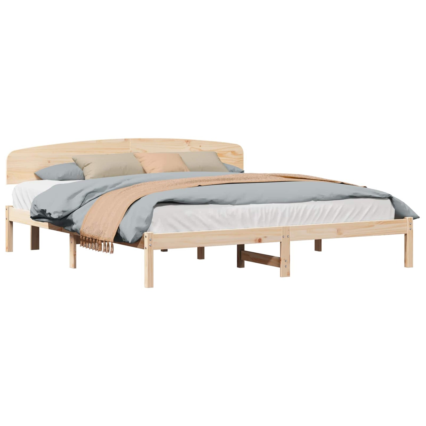 Bed Frame with Headboard Natural 200 x 200 cm Solid Pine Wood
