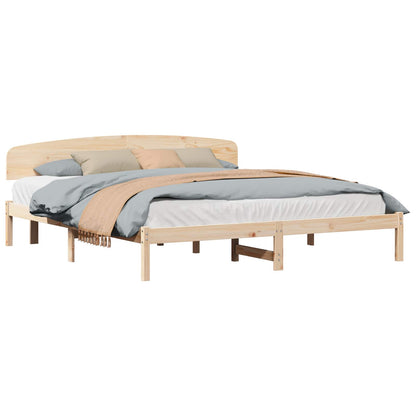 Bed Frame with Headboard Natural 200 x 200 cm Solid Pine Wood