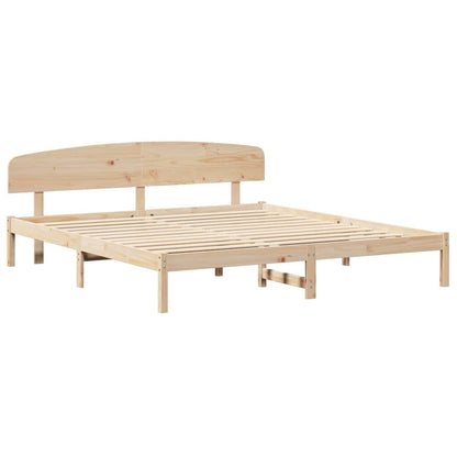 Bed Frame with Headboard Natural 200 x 200 cm Solid Pine Wood