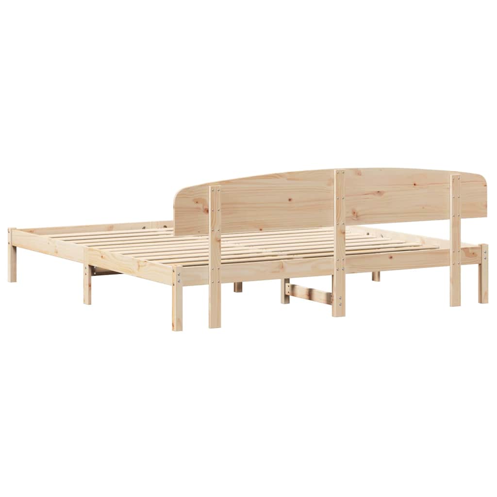 Bed Frame with Headboard Natural 200 x 200 cm Solid Pine Wood