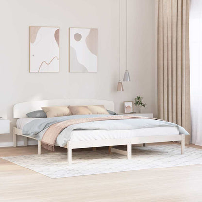 Bed Frame with Headboard White 200 x 200 cm Solid Pine Wood