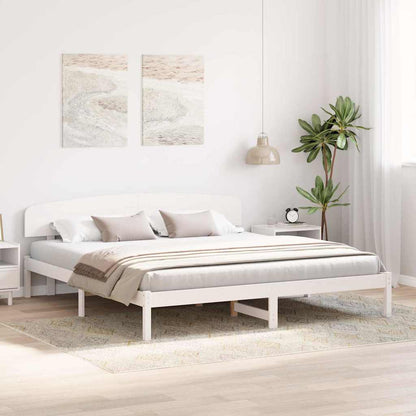 Bed Frame with Headboard White 200 x 200 cm Solid Pine Wood
