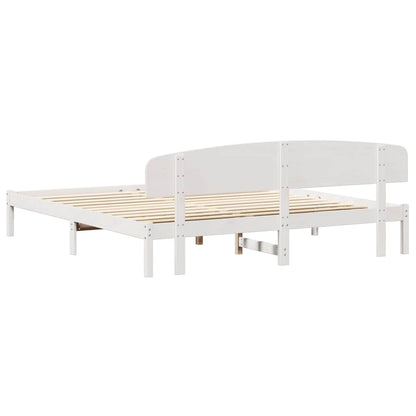 Bed Frame with Headboard White 200 x 200 cm Solid Pine Wood