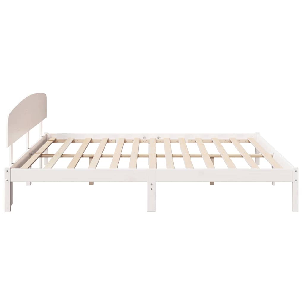 Bed Frame with Headboard White 200 x 200 cm Solid Pine Wood