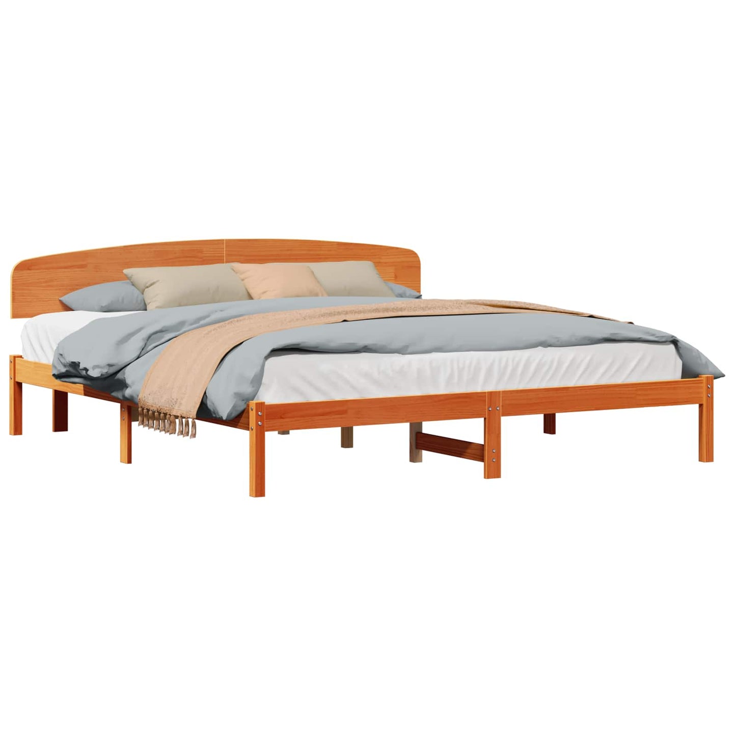 Bed Frame with Headboard Wax Brown 200 x 200 cm Solid Pine Wood