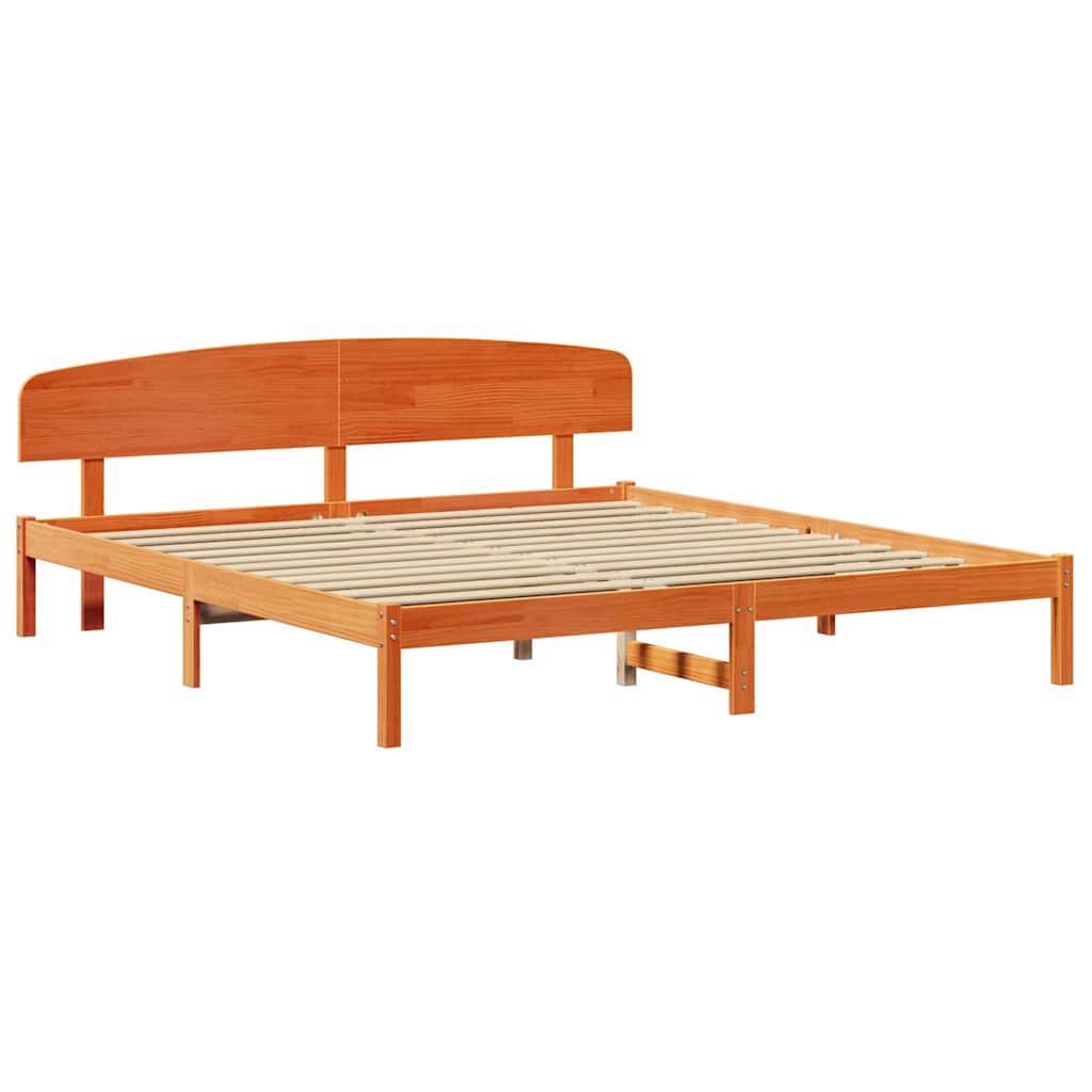 Bed Frame with Headboard Wax Brown 200 x 200 cm Solid Pine Wood