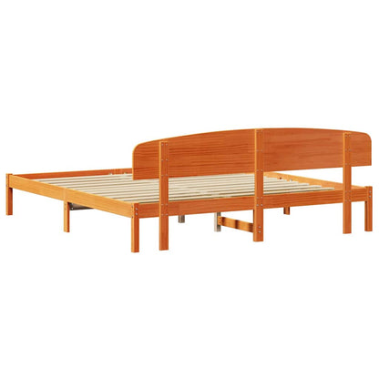 Bed Frame with Headboard Wax Brown 200 x 200 cm Solid Pine Wood