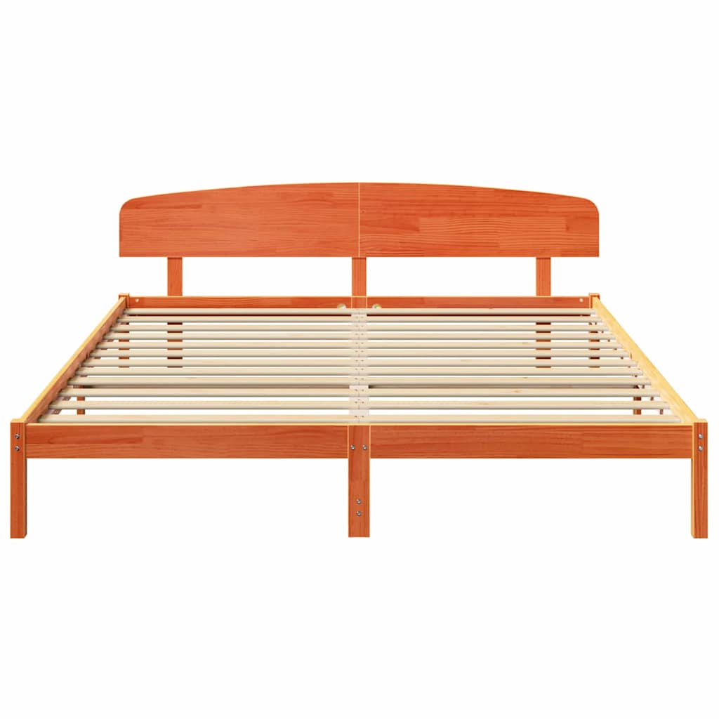 Bed Frame with Headboard Wax Brown 200 x 200 cm Solid Pine Wood
