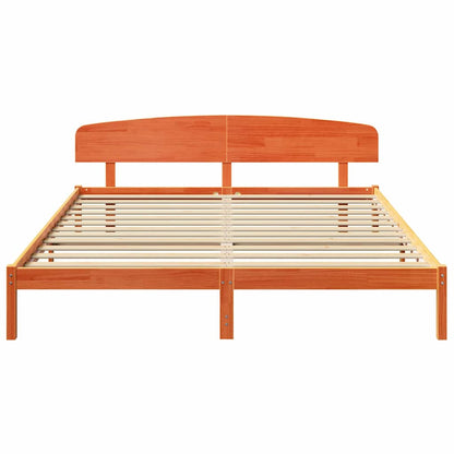 Bed Frame with Headboard Wax Brown 200 x 200 cm Solid Pine Wood