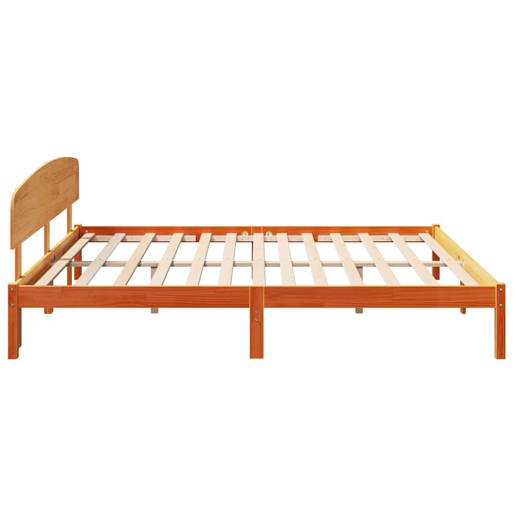 Bed Frame with Headboard Wax Brown 200 x 200 cm Solid Pine Wood