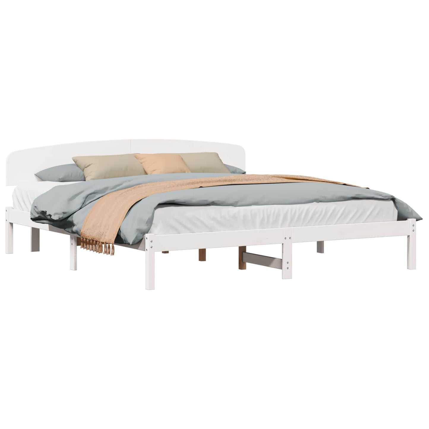Bed Frame with Headboard White 180 x 200 cm Solid Pine Wood