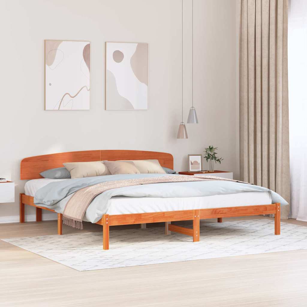 Bed Frame with Headboard Wax Brown 180 x 200 cm Solid Pine Wood