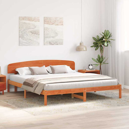 Bed Frame with Headboard Wax Brown 180 x 200 cm Solid Pine Wood