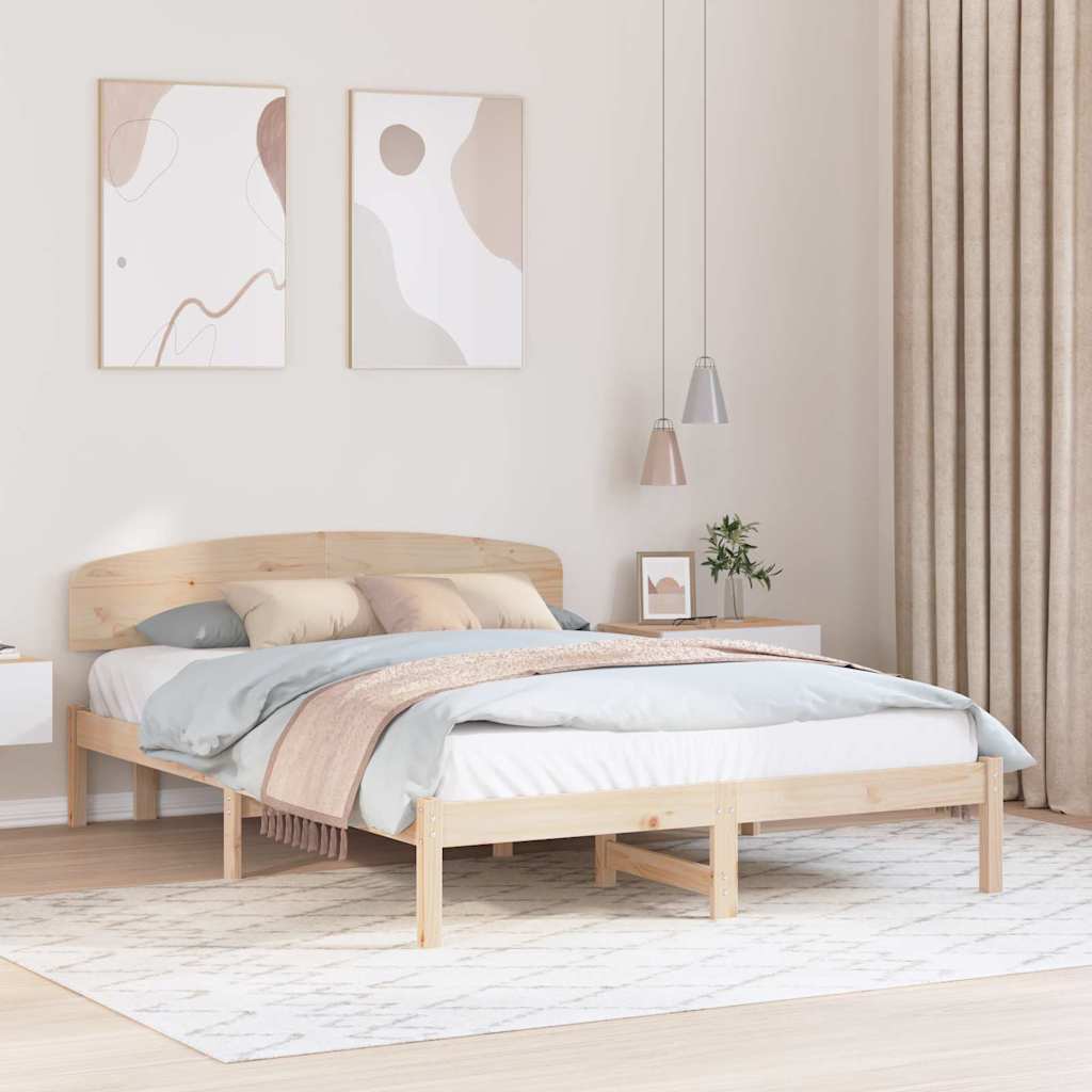 Bed Frame with Headboard Natural 160 x 200 cm Solid Pine Wood