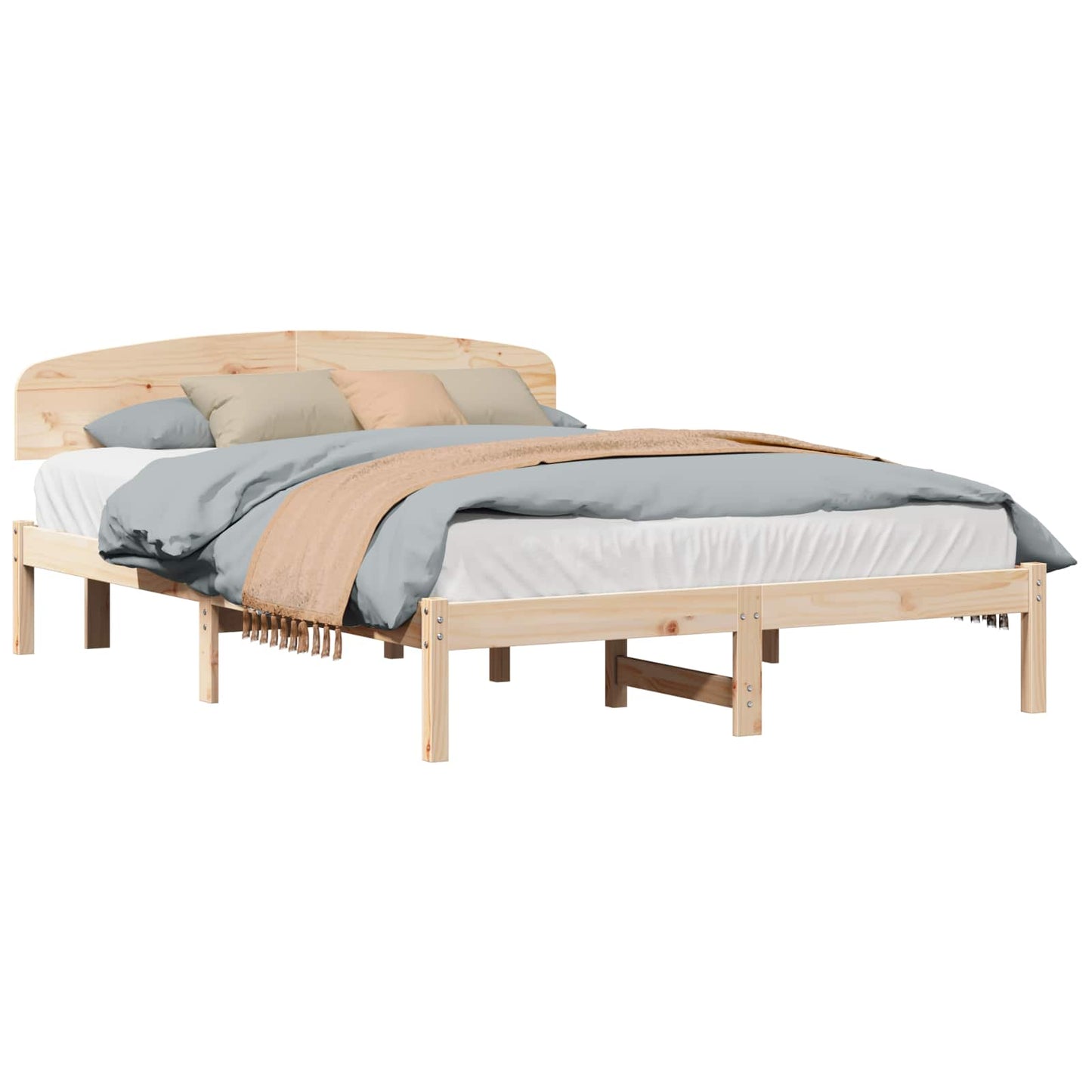 Bed Frame with Headboard Natural 160 x 200 cm Solid Pine Wood