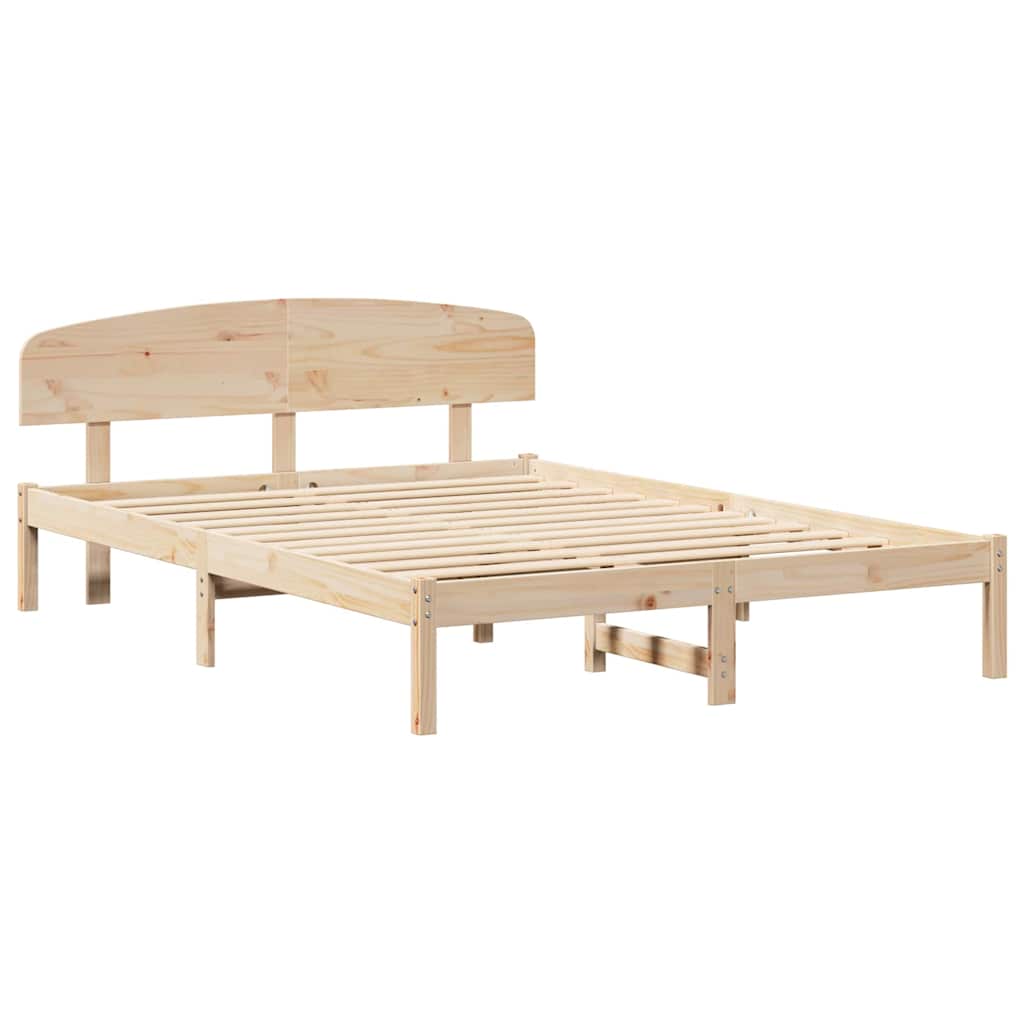 Bed Frame with Headboard Natural 160 x 200 cm Solid Pine Wood