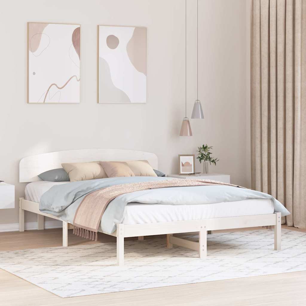 Bed Frame with Headboard White 160 x 200 cm Solid Pine Wood