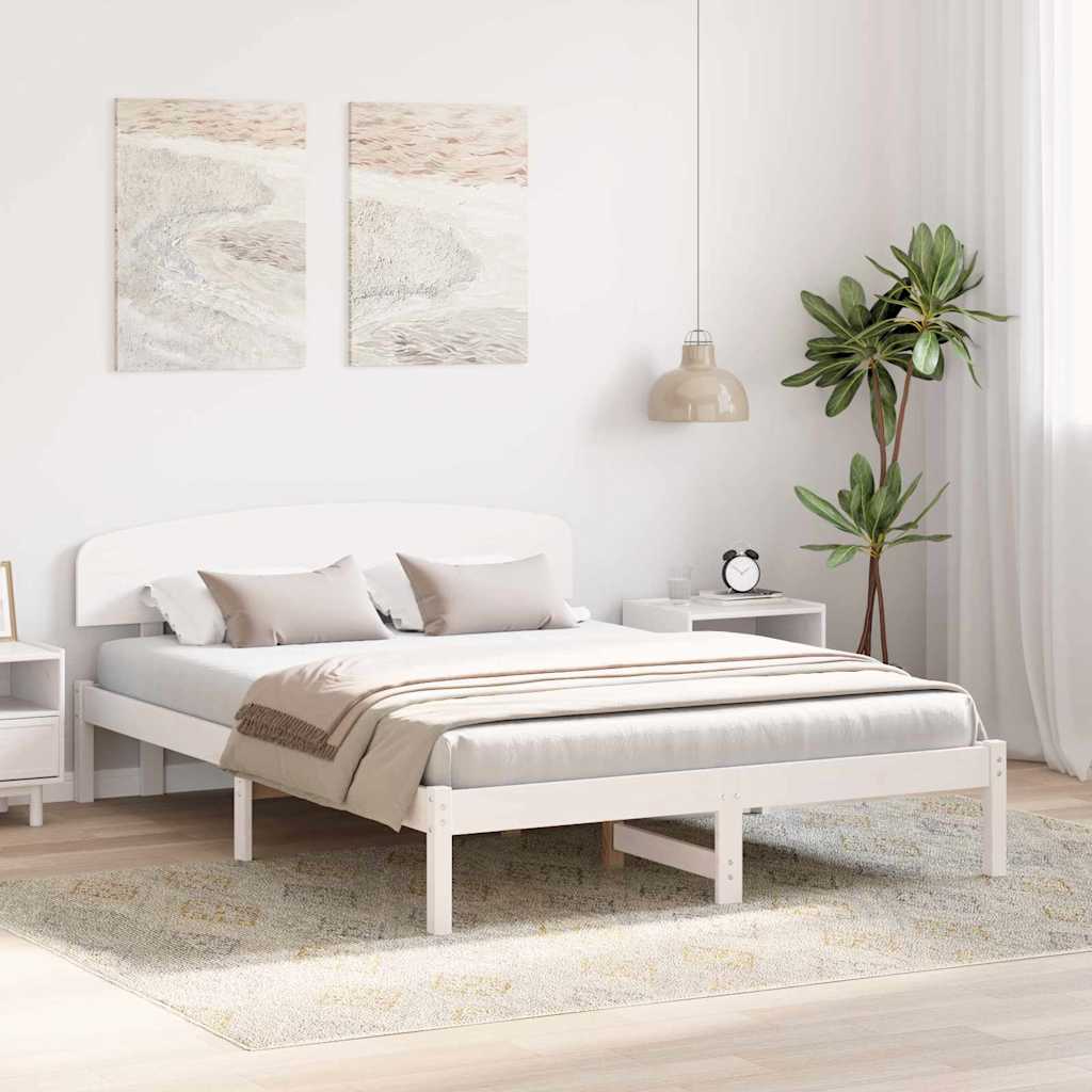 Bed Frame with Headboard White 160 x 200 cm Solid Pine Wood