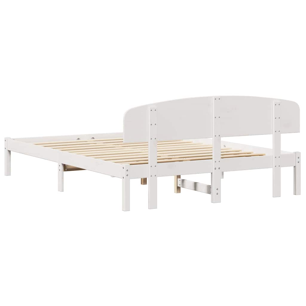 Bed Frame with Headboard White 160 x 200 cm Solid Pine Wood