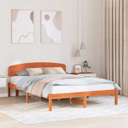 Bed Frame with Headboard Wax Brown 160 x 200 cm Solid Pine Wood